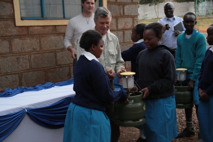 Mr. Steven M. Hilton presentens lanterns to the students of Maria Immaculata Borading Center. Sporadic electric most of the time students are in the dark in the evening, this creates challenges for them to study at night.