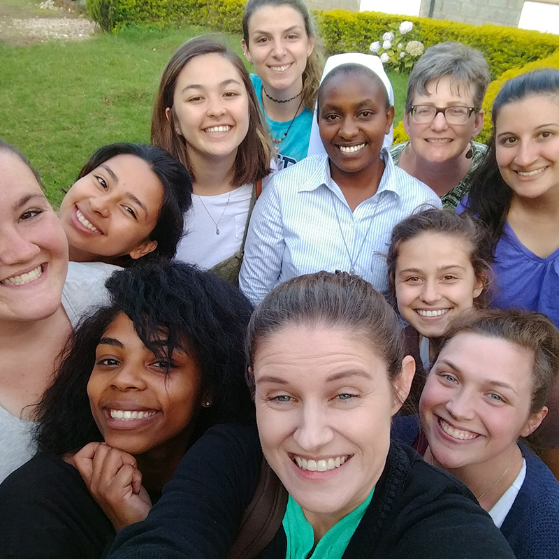 Service Learning trip students and mentors with Sr. Ann at Cheshire Home in Limuru, Kenya.